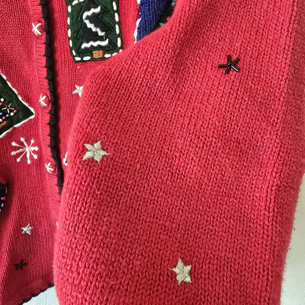 VTG Women's Sz Medium Button Up Christmas Ugly Sweater Ramie Cotton Boxy *Flawed - Picture 9 of 15